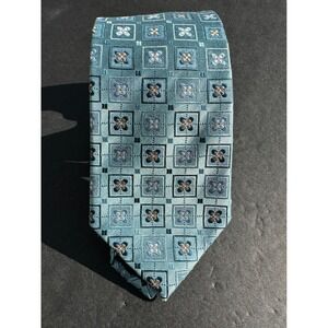 BOCARA Men's Silk Blend Geometric Floral Pattern Blue‎ Necktie